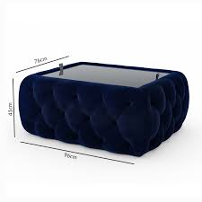 At times you may want to rest your feet on it, sometimes it designs as a color section, also different conditions it suffices as a work area. Navy Velvet Storage Coffee Table With Glass Top Clio Furniture123