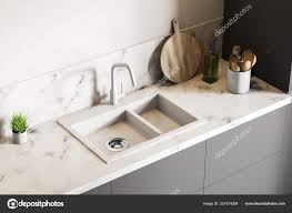 top view white marble kitchen sink