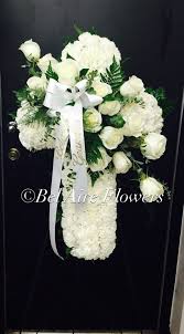 All White Sympathy Cross Easel Bel Aire Design Funeral Flowers Flower Arrangements Funeral Arrangements