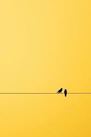 Two Birds On A Wire Painting Two Birds On A Wire Yellow Wallpaper Yellow Background Yellow Aesthetic