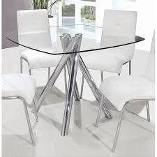 This stylish contemporary glass dining table and chairs consists of a glass top with elegant modern chrome legs and will clearly be the focal point for any dining room. Overstock Com Online Shopping Bedding Furniture Electronics Jewelry Clothing More Glass Dining Table Square Glass Dining Table Glass Dinning Table