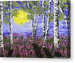 Paint a birch tree trunk with titanium white. Birch Trees And Lupine Flowers Painting Canvas Print Canvas Art By Keith Webber Jr