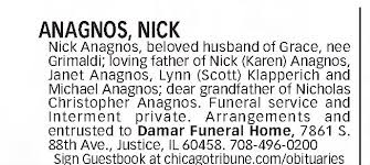 Obituary for NICK ANAGNOS