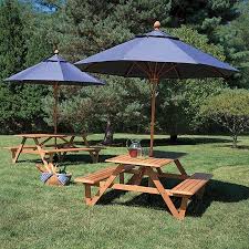Teak Wood Picnic Table With Umbrella Hole Larchmont Picnic Table Country Casual Park In 2020 Picnic Table With Umbrella Teak Patio Furniture Wooden Picnic Tables