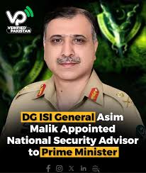Pakistan appointed Lieutenant General Muhammad Asim Malik as the country's  new National Security Adviser (NSA), while he continues to serve as the DG  ISI. This dual role is unprecedented, marking the first