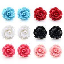 Handcrafted Resin Color Simulated Coral Rose Flower Earring Studs Hypoallergenic Stainless S Flower Earrings Studs Rose Stud Earrings Statement Earrings Studs