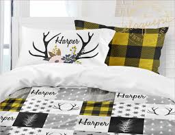 Black And White Buffalo Plaid Bedding Woodland Bedding Lumberjack Mustard Yellow Buffalo Plaid Etsy Woodland Bedding Christmas Bedding Set Duvet Covers