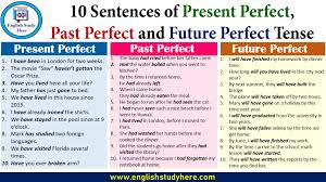 10 sentences of present perfect past perfect and future