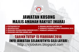 Untuk memohon pastikan anda rujuk syarat pengambilan, bidang tugas jawatan dan lokasi kekosongan jawatan terlebih dahulu. Jawatan Kosong Majlis Amanah Rakyat Mara 15 Februari 2018