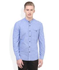Indigo Nation Blue Slim Fit Solids Full Sleeves Shirt