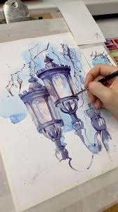 The Original Watercolor Drawing The Lanterns In London City Etsy Watercolor Paintings Drawings Watercolor Drawing