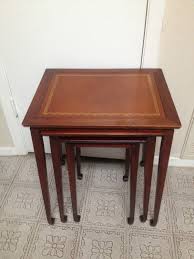 Vintage Mahogany Leather Top Nesting Tables Three Piece Set Mahogany Leather Vintage Rosewood Nesting Tables