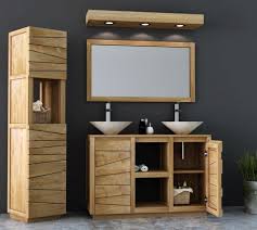 Que vous soyez meuble en bois ou meuble blanc ? Meuble Etroit Et Design En Teck Pour 2 Vasques A Poser En Longueur 120cm