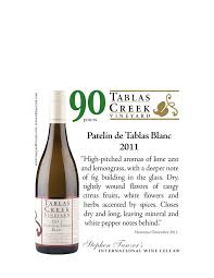 Tablas Creek Vineyard Patelin De Tablas Blanc 2011 Wine Bottle Citrus Fruit Aromas