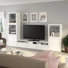 Besta Tv Storage Combination Glass Doors White Hanviken White Clear Glass 118 1 8x16 1 2x76 Add To Cart Ikea Tv Storage Living Room Designs Tv Stand With Storage
