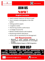 We did not find results for: City University English Lecturer