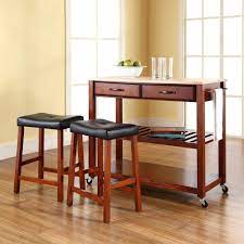 Crosley Cherry Kitchen Cart With Natural Top And Stools Kf300514ch The Home Depot Kitchen Tops Granite Crosley Furniture Kitchen Cart
