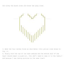 Using a craft knife and ruler cut along the black lines (highlighted in yellow) and score along the grey lines. Valentines Day Pixelated Popup Card Musely