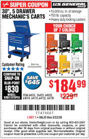 U S General Series 2 30 In 5 Drawer Mechanic S Cart For 184 99 Harbor Freight Tools Workshop Storage Barn Storage
