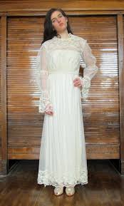 Vintage blue lace night dress. Vtg 70s Sheer Lace Overlay Wedding Dress San Francis Gem