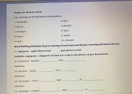 Solved Chapter 10 Nervous System Give Meanings For The Chegg Com