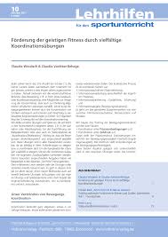 Sie müssen den kindern spaß machen und sie müssen so angelegt sein, dass für die kinder keine verletzungsgefahr. Pdf Forderung Der Geistigen Fitness Durch Vielfaltige Koordinationsubungen