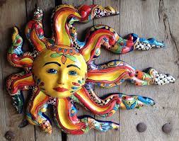 Decorations Hand Painted Talavera Pottery Large Sun And Wind Talavera Planter Unique Piece In Feminin Style For Wall Talavera Pottery Metal Yard Art Yard Art