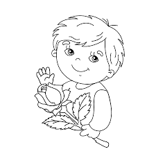 Dibujo Para Colorear Silueta De Un Nino Lindo Con La Rosa En La Mano Ilustraciones Vectoriales Clip Art Vectorizado Libre De Derechos Image 58311902