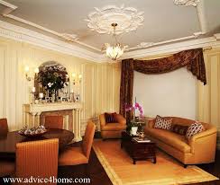 High Ceiling Wall Decoration Ideas White Ceiling Design With Pop And Cream Wall And Brown Sofa Design In Quartos
