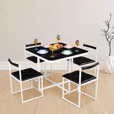 The dining tables have been categorised according to the number of seats required, the type, the design and the colours. Hometown Kube Mild Steel Glass Four Seater Dining Set In Black White Colour Amazon In Home Kitchen