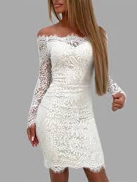 White Lace Details Off The Shoulder Long Sleeves Bodycon Dress Us 23 99 Yoins Off Shoulder Dress Bodycon Party Dress Long Sleeve Mini Dress Party
