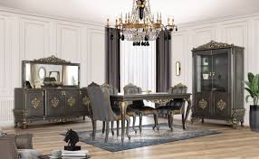 Blue gray paint is tricky to get right. Casa Padrino Luxury Baroque Dining Room Set Blue Gray Gold 1 Dining Table 6 Dining Chairs Noble Baroque Dining Furniture Noble Magnificent