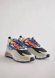 Nike Air Max 270 React Black And Blue Nike Air Max 270 React In Fossil Hyper Blue Black Pistachio Frost In 2020 Nike Air Max Air Max 270 Nike Brand