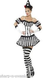 Weiße theaterschminke, roter lippenstift und schwarzer kajal verwandeln jedes gesicht in eine traurige pantomime. Pantomime Kostum Damen Clown Harlekin Tunika Schwarz Weiss Hut Fliege Karneval Kk Eur 33 95 Picclick De