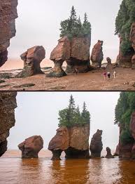 Hopewell Rocks At High And Low Tides Photo By J Liu The