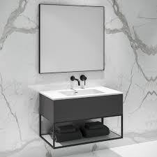 Yourlite 24 inch bathroom vanity combo modern mdf cabinet ceramic counter top vessel sink with 1.5 gpm faucet and pop up drain (cabinet a+brown sink) (cabinet+round black sink b) 4.5 out of 5 stars 9 $228.90 $ 228. Matte Anthracite And Black Framed Vanity Luxury Bathroom Design