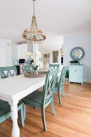 Blue And White Coastal Dining Room Coastal Dining Room Dining Room Table Decor Beach Dining Room