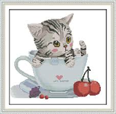 Pattern created from public domain image. Cat Cross Stitch Kit Sew Homegrown
