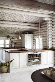 White Washed Log Cabin Cabin Interior Design Log Cabin Kitchens Log Cabin Interior