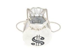 Judith Leiber Money Bags Crystal Embellished Clutch Silver
