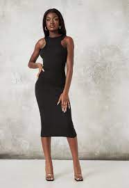 With a soft tape measure, measure from the seam of the highest point of your shoulder & let fall down your side. Tall Black Rib Racer Neck Bodycon Dress Missguided