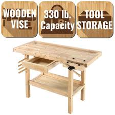 Olympia 4 Ft X 2 Ft 330 Lbs Hardwood Workbench With Built In Wooden Vise 84 906 The Home Depot Workbench Woodworking Bench Adjustable Height Workbench