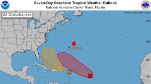 Hurricane spaghetti models showing storm paths