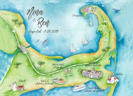 Cape Cod Wedding Maps Cape Cod Wedding Watercolor Wedding Custom Map