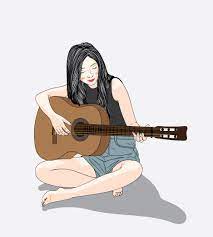 Woman Who Plays The Guitar On Vacation Cartoon Girl Images Girl Cartoon Girly Art