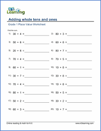 Grade 1 Place Value Worksheet On Adding Whole Tens And Ones 2nd Grade Worksheets Mathematics Worksheets Math Worksheets