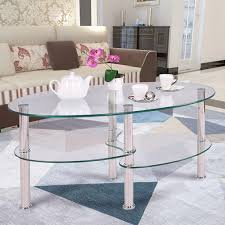 Modern nesting round coffee table set glass accent table in brass mid century minimalist design 2 piece set for living room 18 h x 36 l x 36 w walmart com walmart com. Ktaxon Clear Glass Oval Side Coffee Table Shelf Chrome Base Living Room Furniture Walmart Com Walmart Com