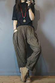 Comfy Style Quilted Baggy Pants Winter Casual Trousers For Senior Woman In Army Green Blackish Green One Size In 2021 Earthy Outfits Baggy Pants Outfit Masculine Clothing