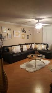 Apartment Black And Gold Living Room Decor Home Decor Black White Gold Leather Sectional Throwpillows Word Pictures Gold Living Room Decor Gold Living Room Living Room Decor Apartment