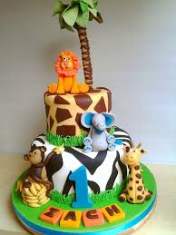 Jungle Theme 1st Birthday Cake Zebra And Giraffe Print Tiers Fondant Monkey Giraffe Elephant Jungle Birthday Cakes Safari Birthday Cakes Birthday Cake Kids